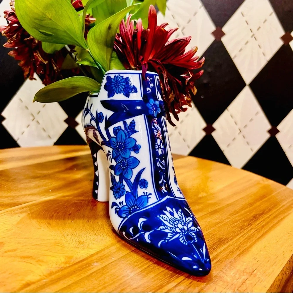 Vintage Delft Vase Blue & White Ceramic Shoe Planter or Desk Stationary Hold - Picture 4 of 10